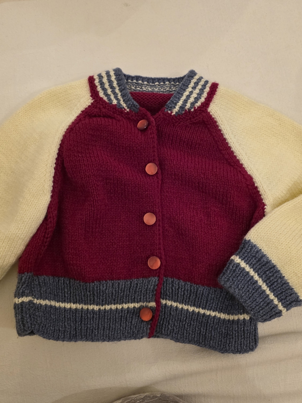 Kids Colorblock Knit Bomber Jacket - Red & Cream